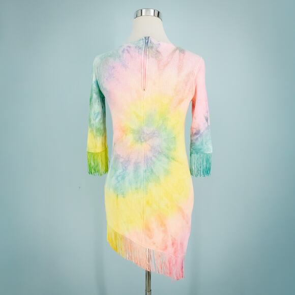 Unif Size Small S Stevie Multicolor Pastel Tie Dye Scoop Neck 3/4 Sleeve Waffle - Picture 3 of 6